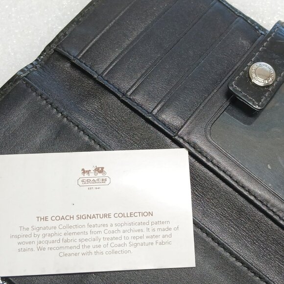 Coach Black Signature Canvas & Leather Tab Snap Wallet F10709 VGUC - Picture 1 of 15